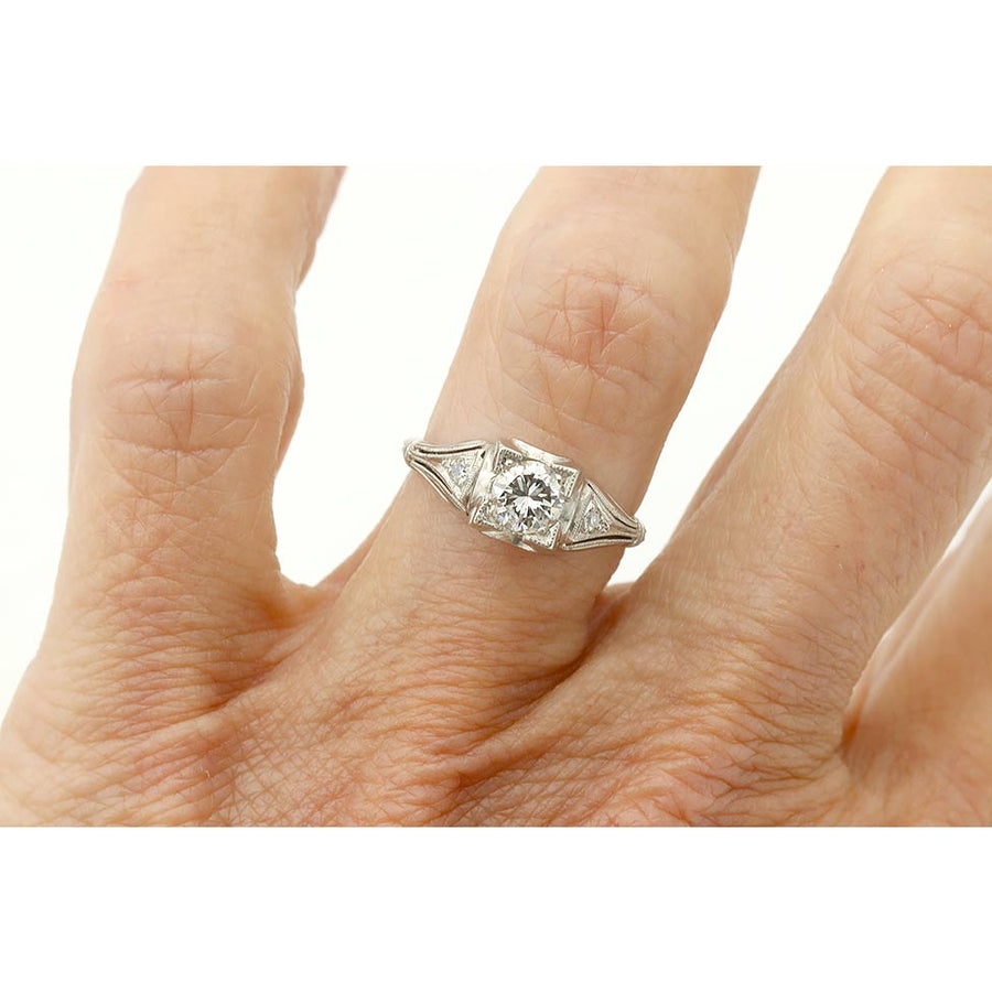 Art Deco .50 CTW Transitional Cut Diamond Engagement Ring in Platinum