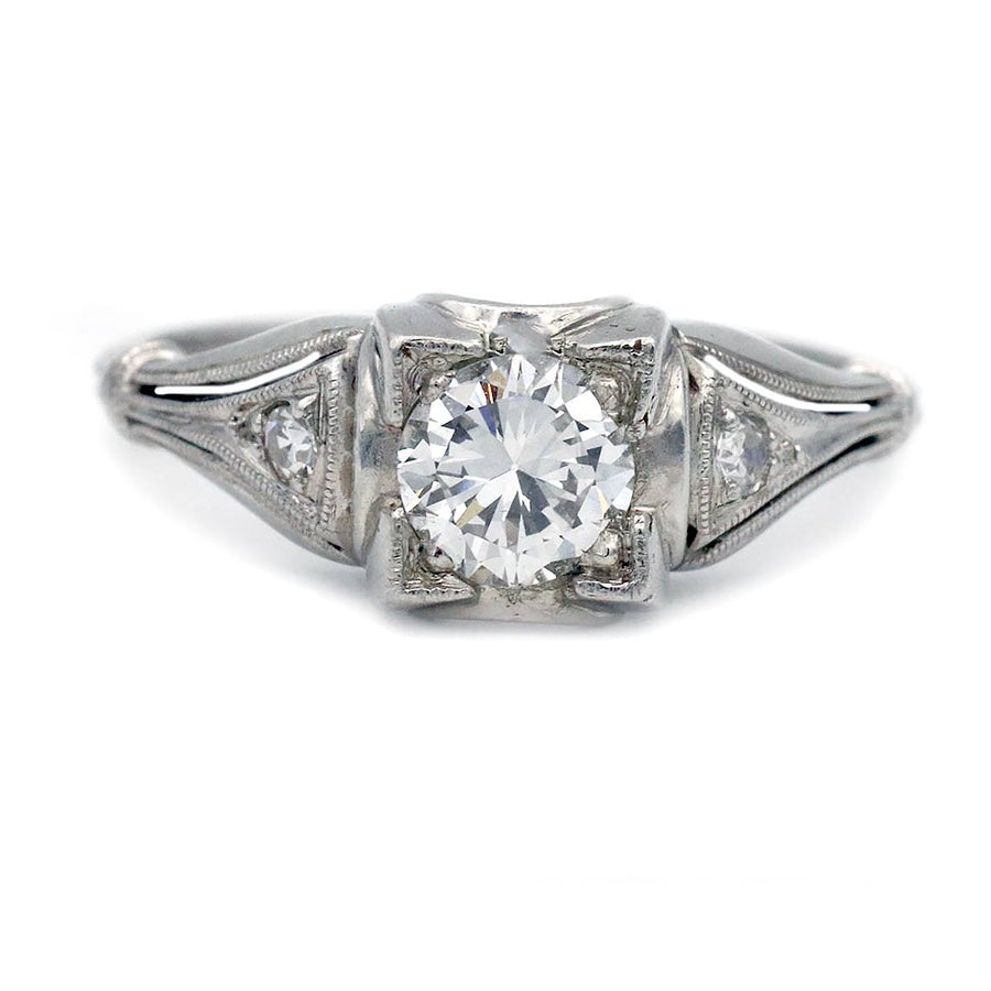 Art Deco .50 CTW Transitional Cut Diamond Engagement Ring in Platinum
