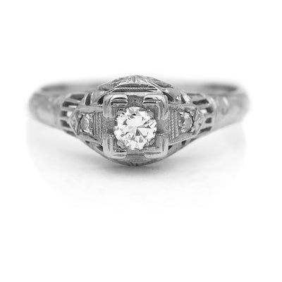 Art Deco .24 CTW Old European Cut Vintage Engagement Ring with Side Stones