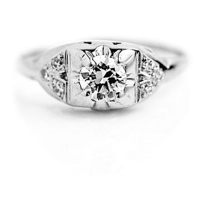 Antique .46 CTW Old European Cut Diamond Art Deco Engagement Ring with Side Stones