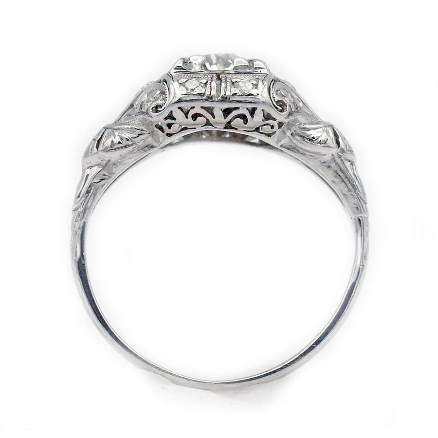Art Deco Square .60 Ct Old Mine Cut Diamond Antique Engagement Ring J/VS2