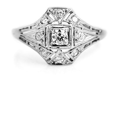 Art Deco .15 CT Euro Cut Diamond Platinum Diamond Engagement Ring