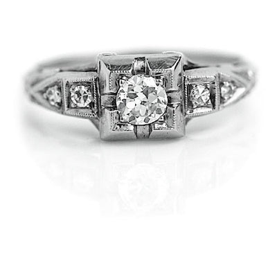 Art Deco .36 CTW Antique Diamond Engagement Ring with Side Stones