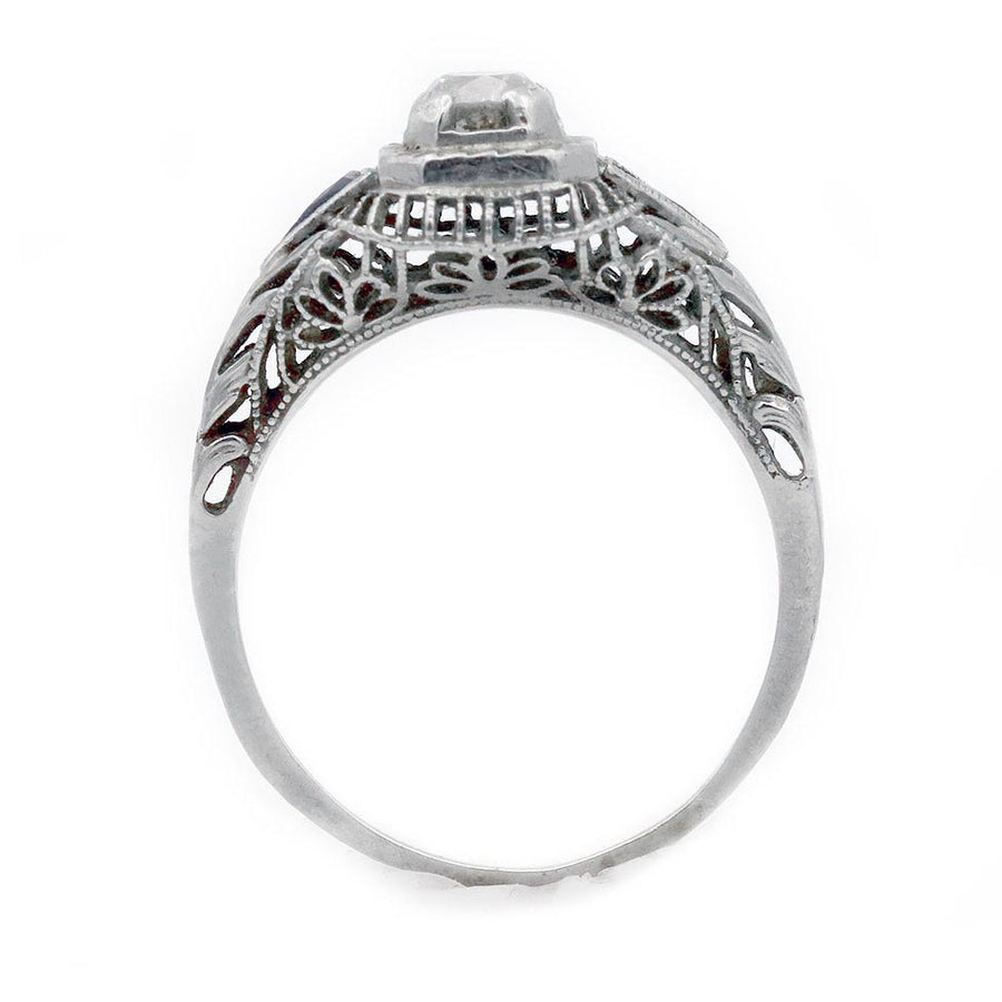 Art Deco .25 Ct Old European Cut Diamond Engagement Ring with Sapphire Accents