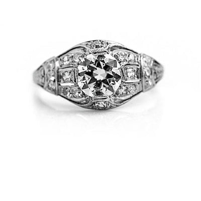 Art Deco 1.42 CTW Old European Cut Diamond Platinum Antique Engagement Ring GIA J/SI2