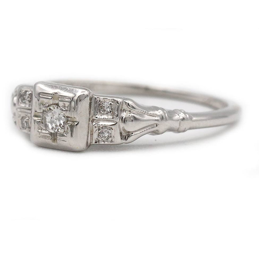 Art Deco .18 CTW Old Mine Cut Diamond Geometric Vintage Engagement Ring