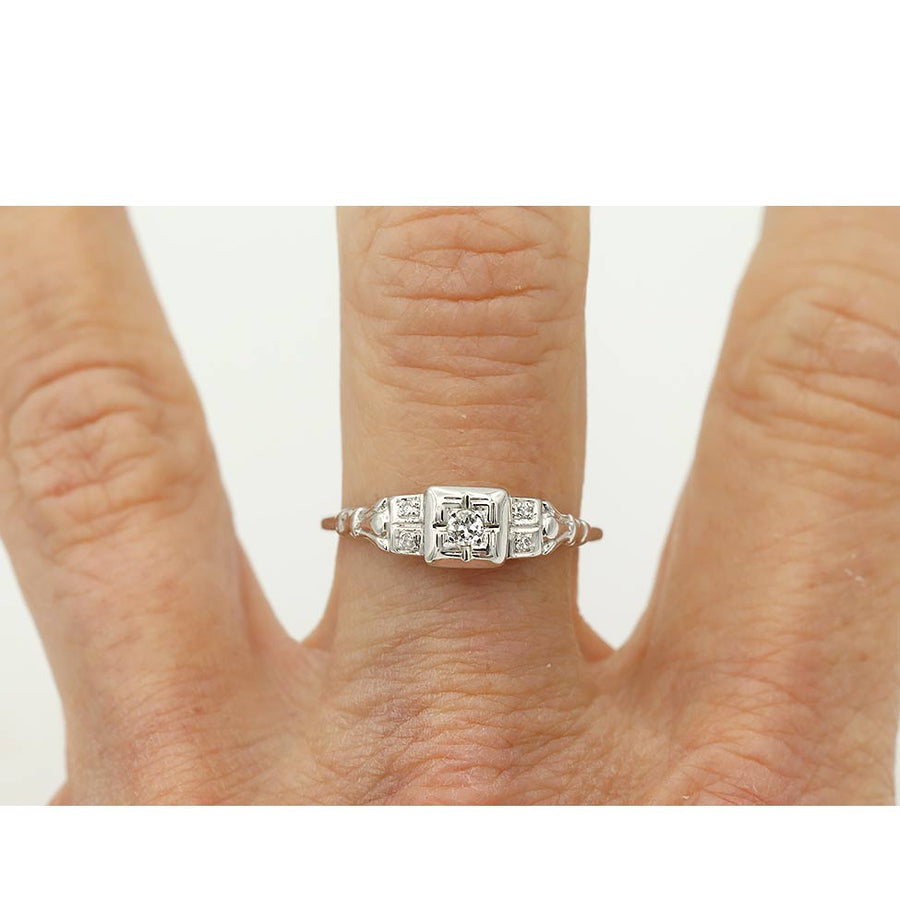 Art Deco .18 CTW Old Mine Cut Diamond Geometric Vintage Engagement Ring