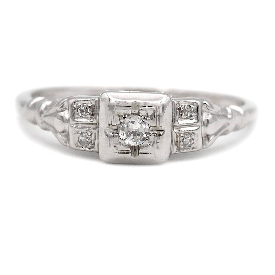 Art Deco .18 CTW Old Mine Cut Diamond Geometric Vintage Engagement Ring
