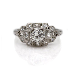 Art Deco 1.02 CTW Halo Old Mine Cut Diamond Vintage Engagement Ring Platinum GIA I/SI1