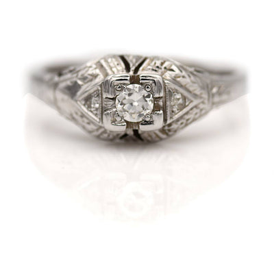 Art Deco .19 CTW Hand Crafted Vintage Diamond Engagement Ring