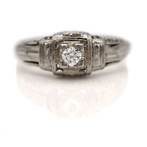 Vintage Geometric Square .15 CTW Euro Cut Art Deco Diamond Engagement Ring