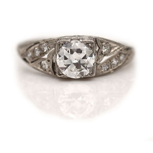 Art Deco 1.02 CTW Old European Cut Diamond Platinum Vintage Engagement Ring