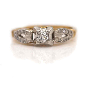 Mid-Century .35 CTW Old Mine Cut Antique Engagement Ring with Filigree Engravings