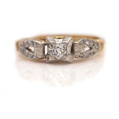 Antique Old Mine Cut Engagement Ring with Filigree Engravings