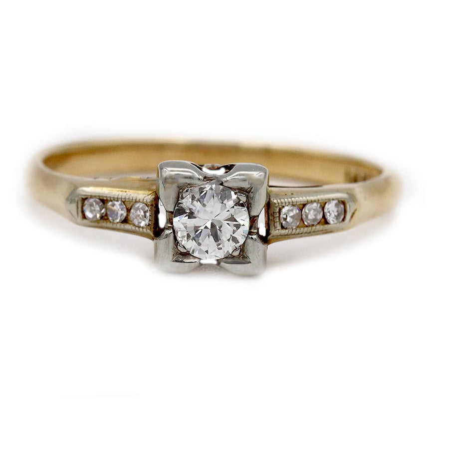 Vintage .25 Ct Diamond 1940s Two-Tone Gold Engagement Ring