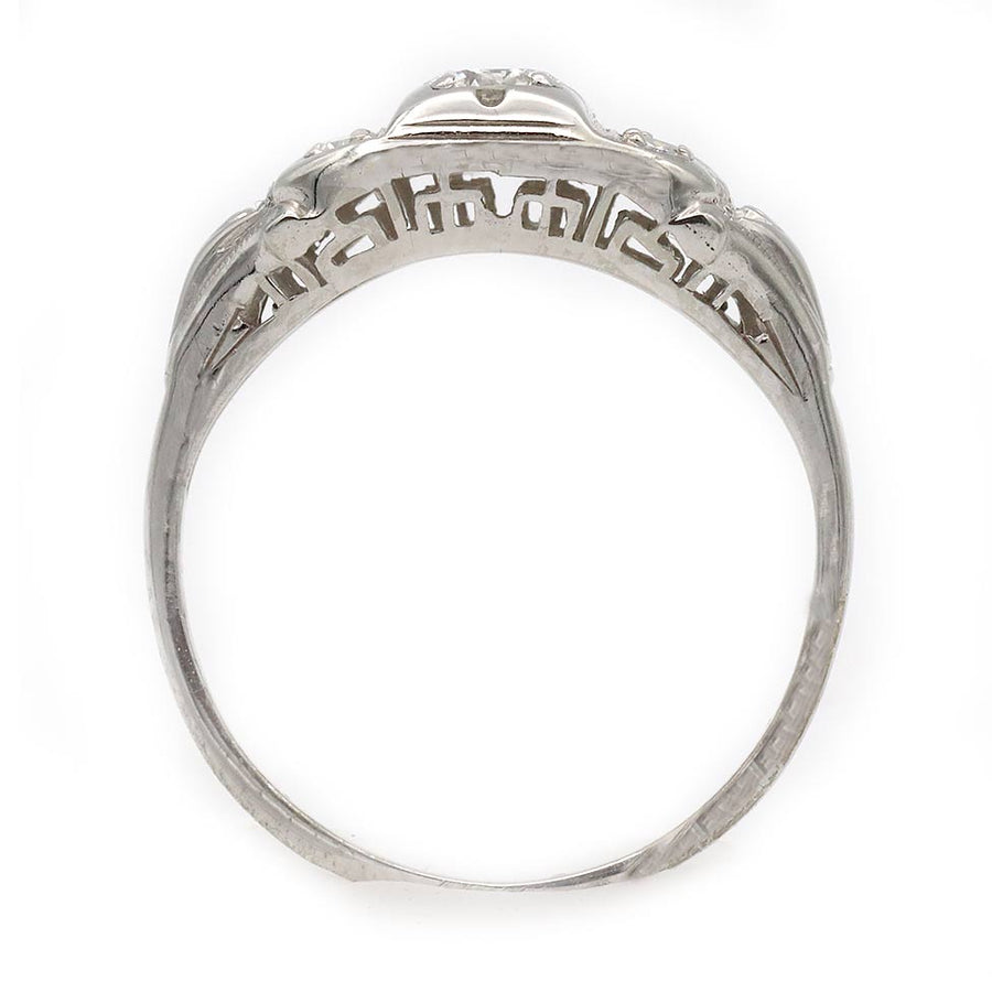 Art Deco .25 Ct Old European Cut Diamond 14K White Gold Geometric Vintage Engagement Ring