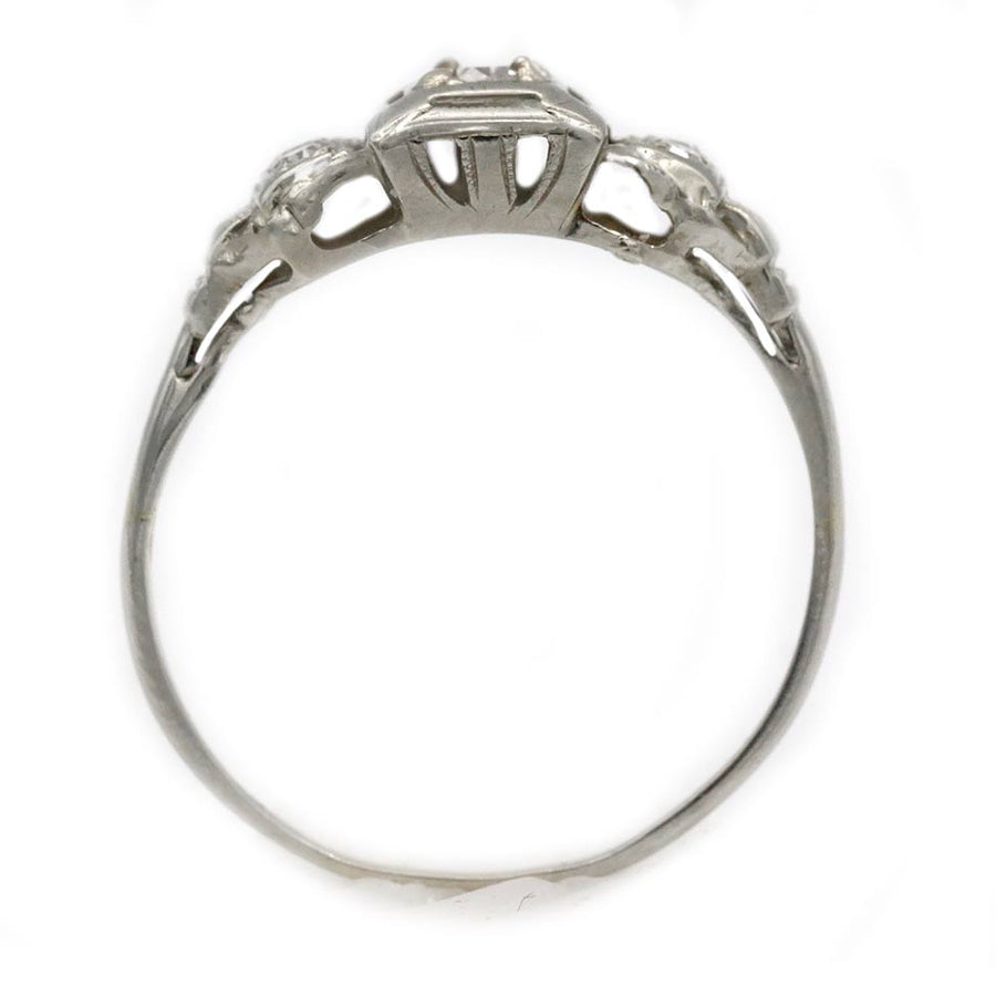 Art Deco .10 Ct Old European Cut Diamond Engagement Ring | 18K White Gold | Circa 1930s