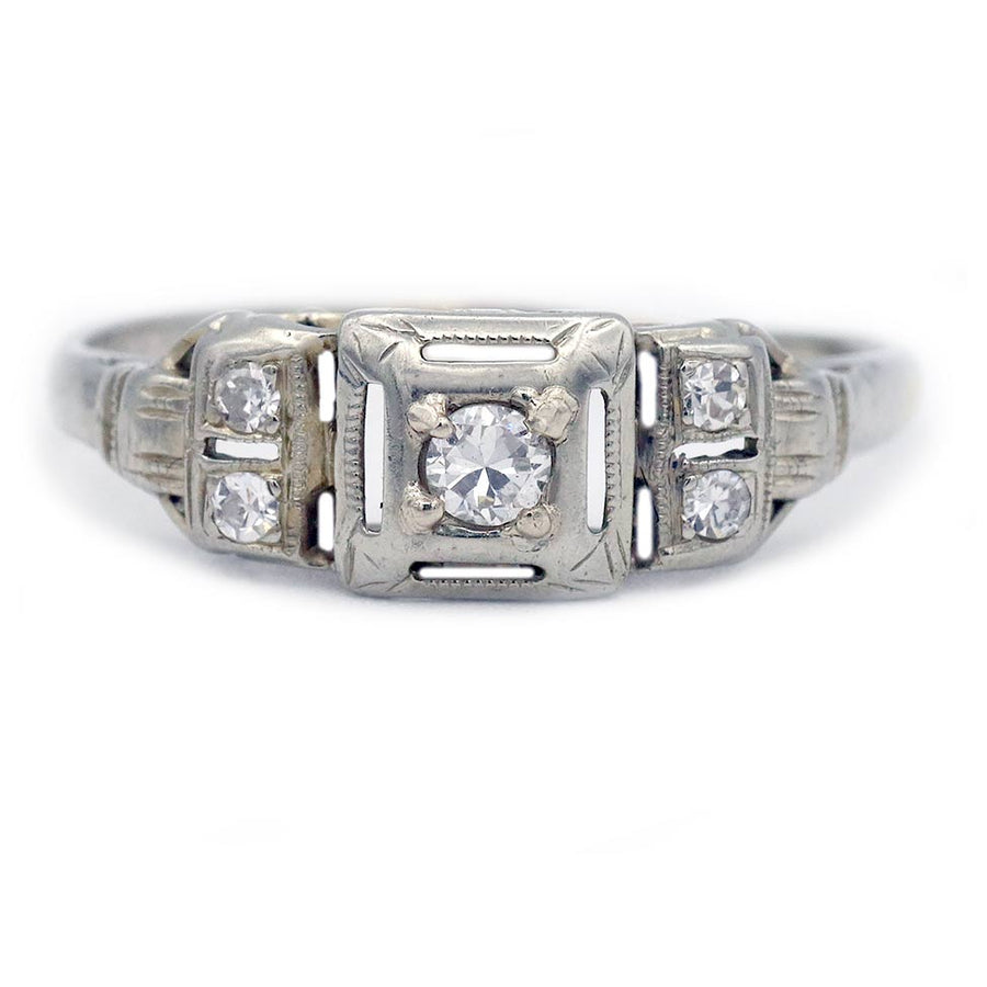 Art Deco .10 Ct Old European Cut Diamond Engagement Ring | 18K White Gold | Circa 1930s