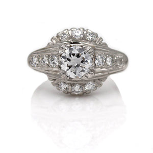 Mid-Century 1.19 CTW Old European Cut Platinum Vintage Halo Engagement Ring