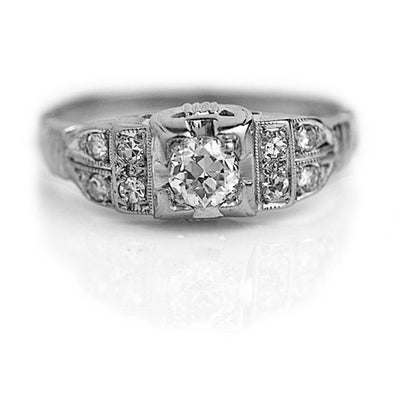 Vintage .46 CTW Art Deco Diamond Engagement Ring with Tiered Side Stones