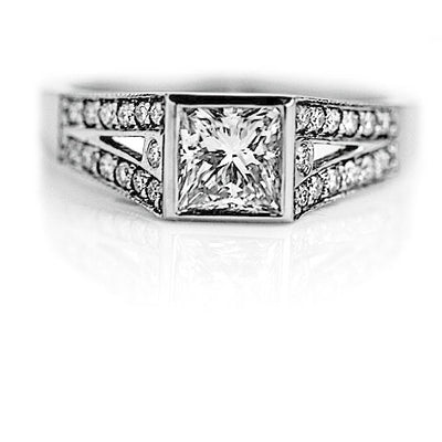 Vintage Style 1.50 CTW Split Shank Princess Cut Diamond Engagement Ring GIA K/SI2