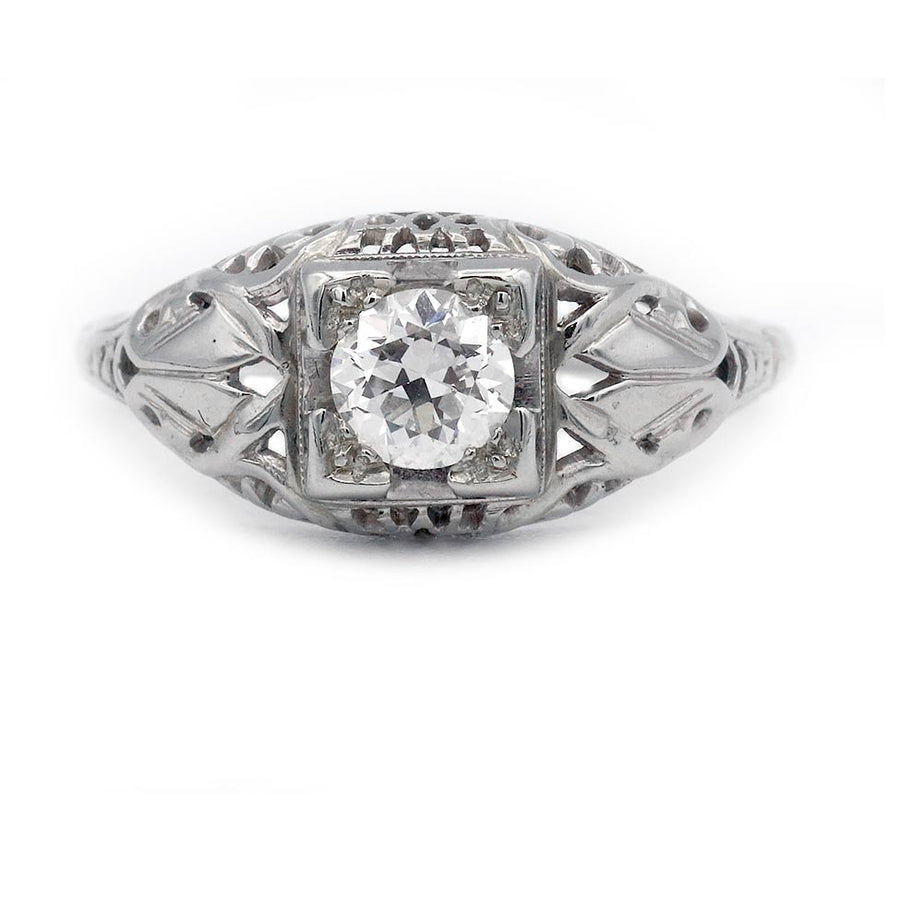 Art Deco .35 CT Old European Cut Diamond Solitaire Engagement Ring | Filigree