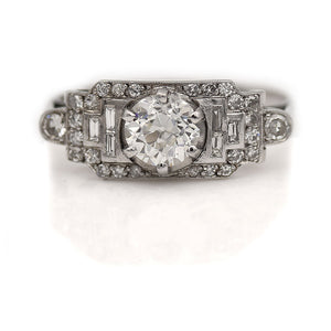 Art Deco .90 CTW Old European Cut Baguette Diamond Vintage Engagement Ring