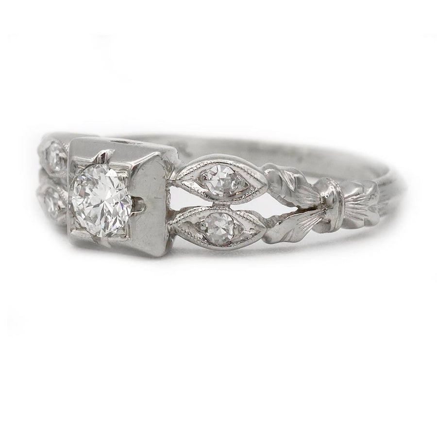 Art Deco .28 CTW Transitional Cut Diamond Navette Vintage Engagement Ring