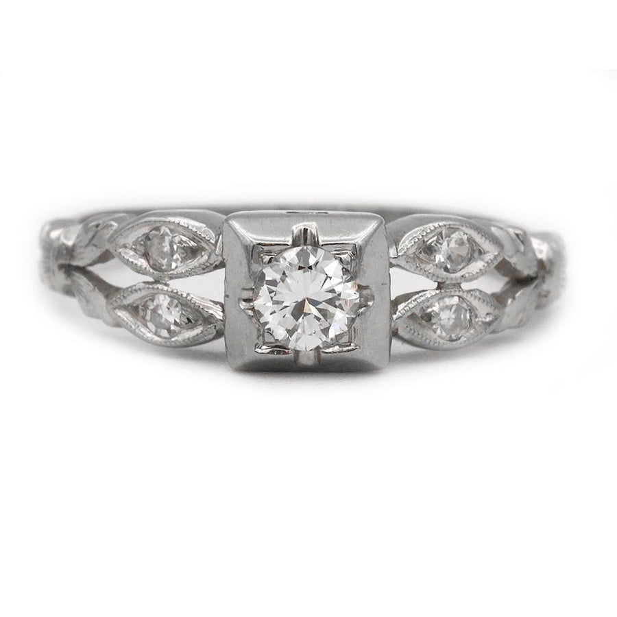 Art Deco .28 CTW Transitional Cut Diamond Navette Vintage Engagement Ring