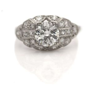 Art Deco 1.41 CTW Old European Cut Platinum Antique Engagement Ring