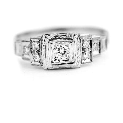 Art Deco .27 CTW Diamond Antique Engagement Ring with Tiered Side Diamonds