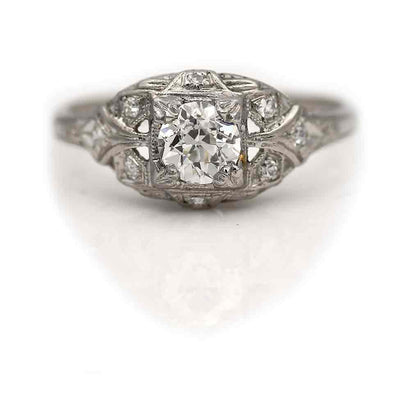 Art Deco Old European Cut Engagement Ring with Trefoil Prongs