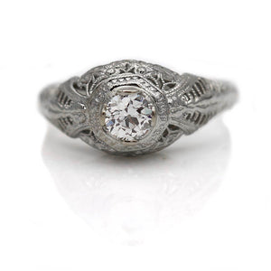 Art Deco .41 CTW Old European Cut Diamond Solitaire Antique Engagement Ring GIA J/VS1