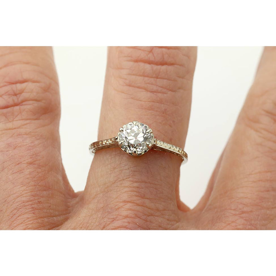 Art Deco .97 CTW Old Mine Cut Diamond Solitaire Engagement Ring | GIA K/I1