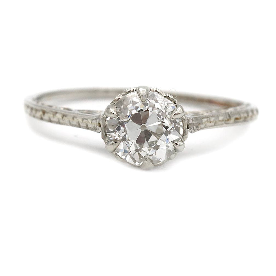Art Deco .97 CTW Old Mine Cut Diamond Solitaire Engagement Ring | GIA K/I1