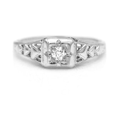 Art Deco.20 CTW Diamond Vintage Engagement Ring with Filigree Engravings