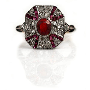 Art Nouveau 1.10 CTW Ruby and Diamond Gemstone Engagement Ring