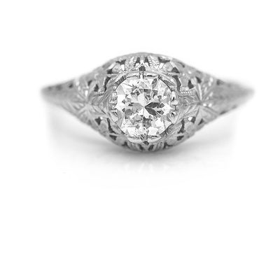 Art Deco .74 Ct European Cut Solitaire Engagement Ring Signed Belais GIA G/I1