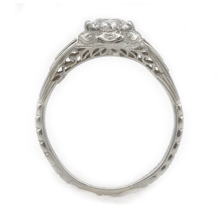 Antique .89 Ct GIA Old European Cut Diamond - 18k White Gold Art Deco Ring