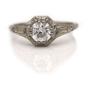 Art Deco .89 CTW Solitaire Diamond Vintage Engagement Ring GIA H/SI2