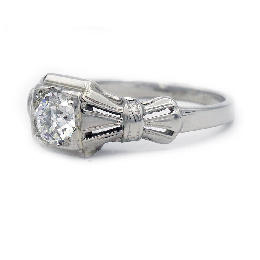 Antique .43 Ct GIA Old European Cut Diamond - 18k White Gold Art Deco Ring