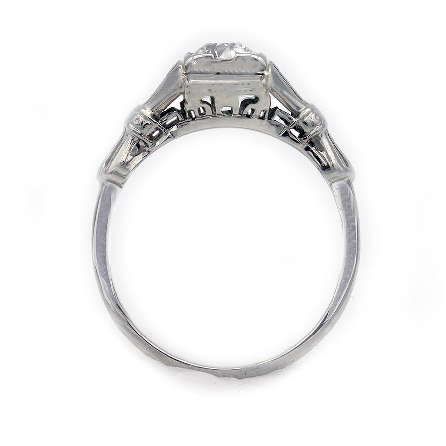 Antique .43 Ct GIA Old European Cut Diamond - 18k White Gold Art Deco Ring