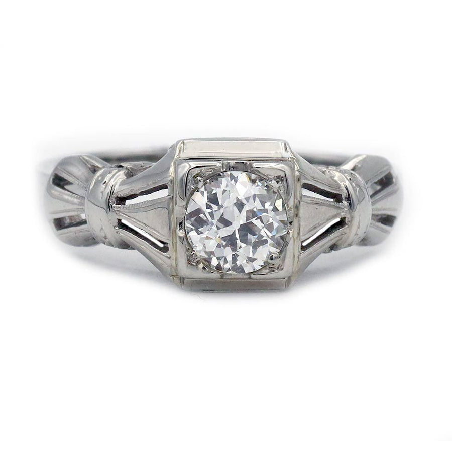 Antique .43 Ct GIA Old European Cut Diamond - 18k White Gold Art Deco Ring