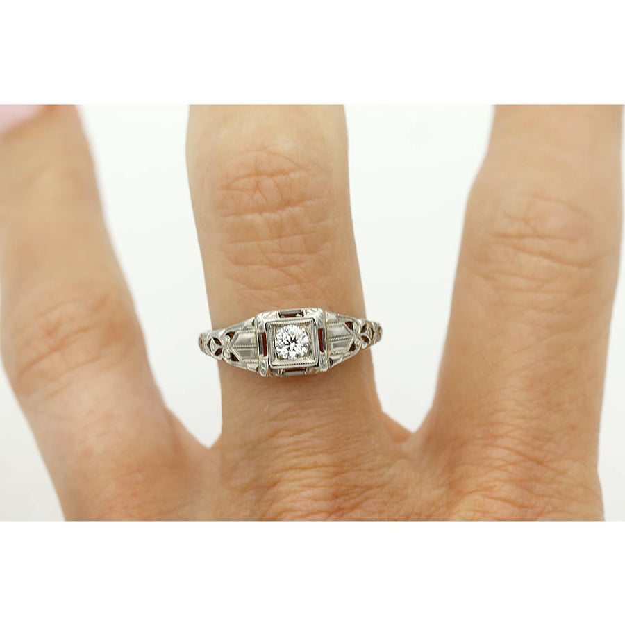 Art Deco .20 Ct Old European Cut Diamond Solitaire Engagement Ring