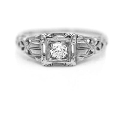 Antique 1930s .20 Ct European Cut Art Deco Diamond Solitaire Engagement Ring