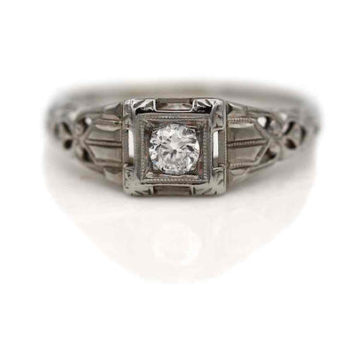 Circa 1930s Antique Transitional Cut Diamond Solitaire Engagement Ring