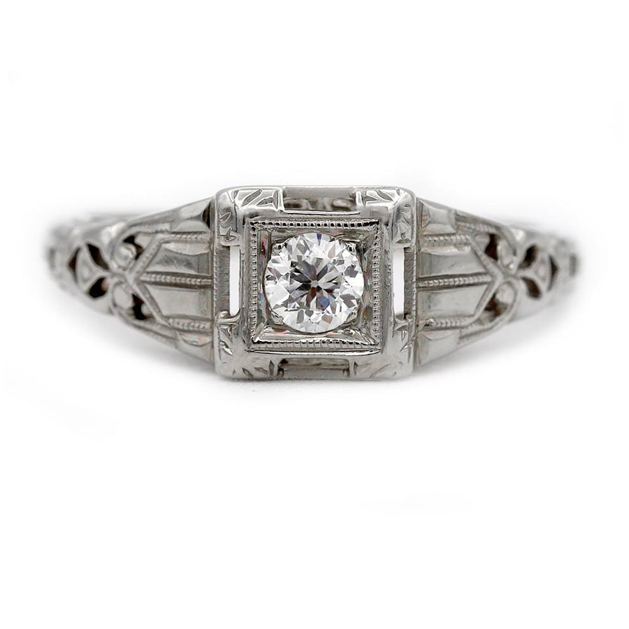 Art Deco .20 Ct Old European Cut Diamond Solitaire Engagement Ring