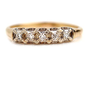 Low Profile Antique .15 CTW Two Tone Diamond Vintage Wedding Ring Circa 1950's
