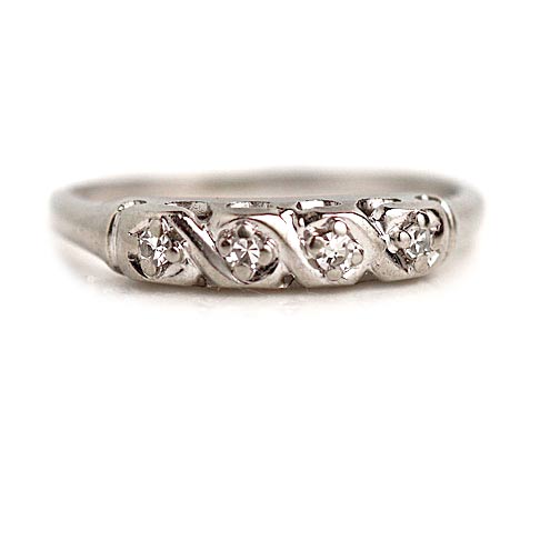 Antique White Gold Diamond Stackable Wedding Band – Vintage