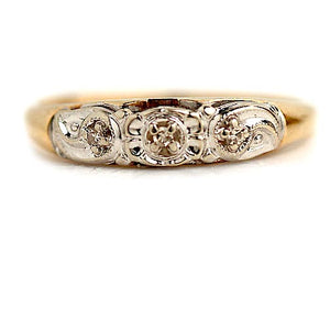 Mid-Century .05 CTW Diamond Milgrain Vintage Wedding Band Two Tone 14 Kt Gold